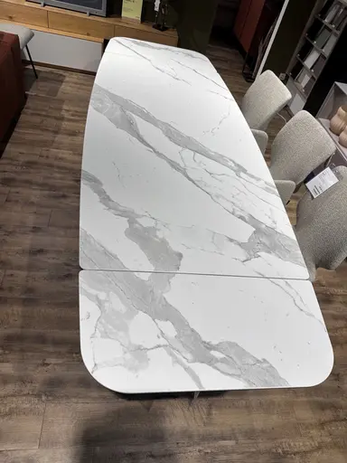 Esstisch Contur Savona Platte Keramik auf Glas Statuario matt  44 x 200(280) x 100 cm